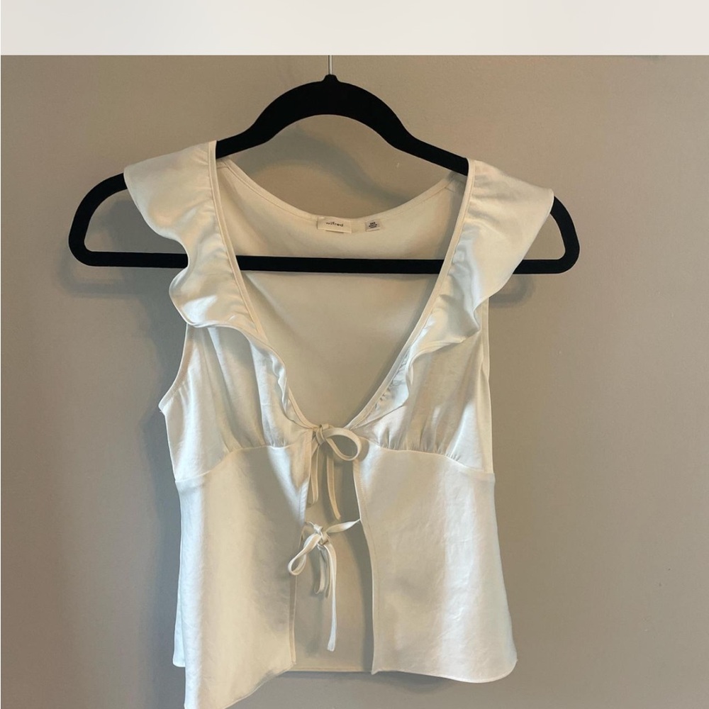 Aritzia Wilfred Cream Ruffle Tie-Front Blouse